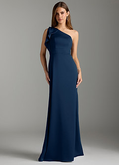 Azazie Rinna Bridesmaid Dresses Dark Navy Mermaid Ruched Stretch Satin Dress image1