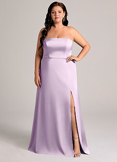 Azazie Wren Vestidos de damas de honor Vestido de Lila Esmerilada de Satén Elástico de Corte en A Convertible con Sin tirantes image6