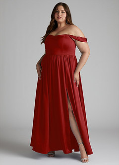 Azazie Morana Bridesmaid Dresses Pomegranate A-Line Off the Shoulder Stretch Satin Convertible Dress image12