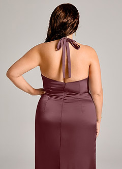 Azazie Valerie Jurken voor bruidsmeisjes Jurk van Stretch Satijn met Zeemeermin Geplooid Sangria image8