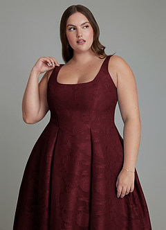 Azazie Amalie Bridesmaid Dresses Cabernet A-Line Pleated Floral Burnout Dress image13