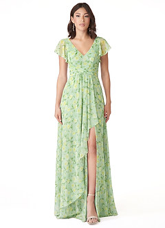 Azazie Omari Vestidos de madrinha de casamento Vestido Sálvia Floral Sonhadora de Chiffon de Linha A image1