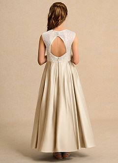 Azazie Candy Girl Abiti da Ragazza di Fiori Abito Principessa in Raso Opaco Fiocco Champagne image3