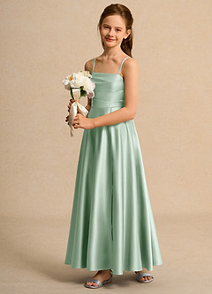 Azazie Pebbles Girl vestidos de niña de las flores Vestido de Agave de Satin Mate de Corte En A con Plisado image6