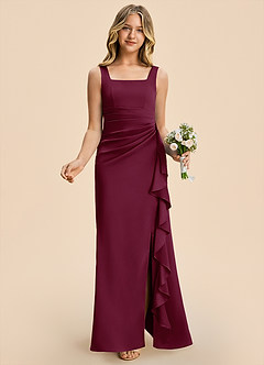 Azazie Adrienne Junior Mulberry Sheath Pleated Stretch Satin Dress image4