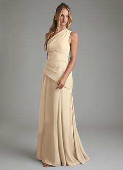 Azazie Holly Bridesmaid Dresses Champagne A-Line Corset Chiffon Dress image5