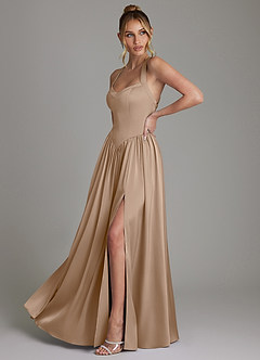 Azazie Francis 신부 들러리 드레스 A라인 코르셋 스트레치 새틴 바닥 길이 드레스 image5