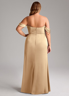 Azazie Saige Bridesmaid Dresses Champagne Sheath Off the Shoulder Stretch Satin Dress image12