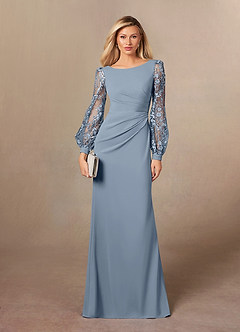 Azazie Susanne Mother of the Bride Dresses Dusty Blue Sheath Lace Dress image1