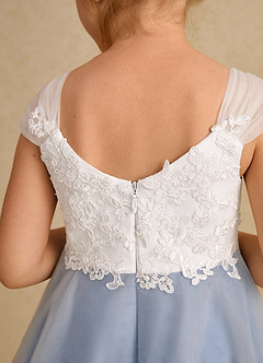 Azazie Momo Flower Girl Dresses Ivory Steel Blue A-Line Lace Dress image7