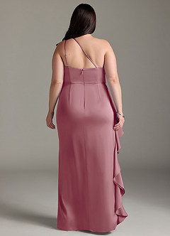 Azazie Latrice Bridesmaid Dresses Vintage Mauve Sheath One Shoulder Cascading Ruffles Stretch Satin Dress image7