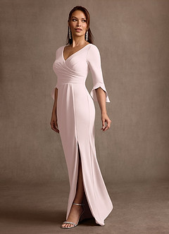 Azazie Linnette Mother of the Bride Dresses Blushing Pink Sheath Pleated Stretch Crepe Dress image3