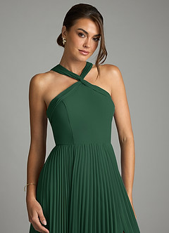 Azazie Afra Abiti da Damigella Abito A-Line in Chiffon Plissettato Verde Scuro image5