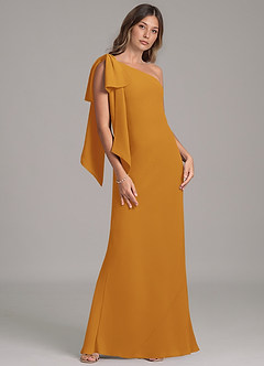 Azazie Capri Bridesmaid Dresses Butterscotch A-Line One Shoulder Chiffon Dress image4