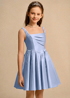 Azazie Jello vestidos de niña de las flores Vestido de Hielo de Satin Mate de Princesa con Plisado image3