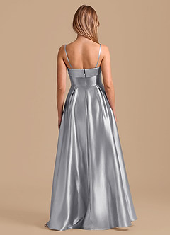 Azazie Lucienne Brautjungfernkleider A-Linie Plissee Metallischer Satin Kleid Silber image2