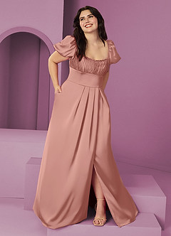 Barbie ♥ Azazie Robes de demoiselle d'honneur Robe Trapèze en Satin extensible Rayé Rosette image7