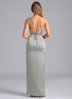 Azazie Naria Bridesmaid Dresses Silver Sheath One Shoulder Stretch Satin Dress image6