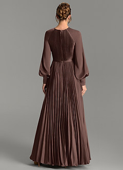Azazie Grayson Bridesmaid Dresses Ganache A-Line Long Sleeve Stretch Satin Dress image2