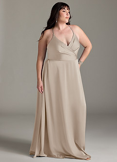 Azazie Davis Vestidos de damas de honor Vestido de Escarcha de Satén Elástico de Corte en A con Plisado image9