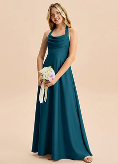 Azazie Kady Junior Ink Blue A-Line Sweetheart Neckline Stretch Satin Dress image3