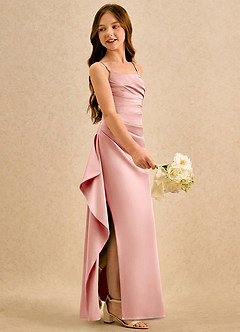 Azazie Cannoli Girls Formal Flower Girl Dresses Rosette A-Line Pleated Matte Satin Dress image4