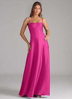 Azazie Valentine Bridesmaid Dresses Fuchsia A-Line Corset Stretch Satin Dress image1