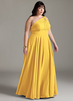 Azazie Charlize Bridesmaid Dresses Marigold A-Line One Shoulder Chiffon Dress image10
