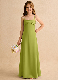 Azazie Mirabella Girls Formal Blumenmädchenkleider Etui Herzausschnitt Stretch-Satin Kleid Zitronengras image5