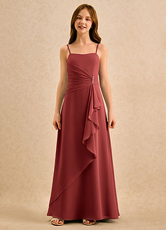Azazie lolly Girls Formal Robe Demoiselle D'honneur Fillette Robe Trapèze en Mousseline de soie Plissé Terracotta image4