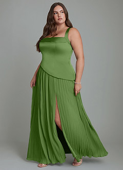 Azazie Stephanie Bridesmaid Dresses Basil A-Line Pleated Stretch Satin Dress image11