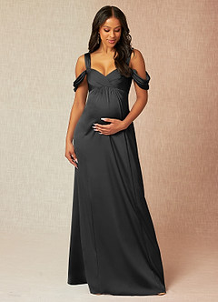 Azazie Rhea Maternity Bridesmaid Dresses A-Line Off-The-Shouler Pleated Stretch Satin Floor-Length Dress image1