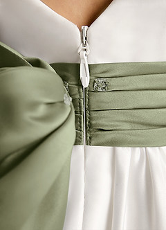 Azazie Sosie Flower Girl Dresses Ivory Pistachio A-Line Pleated Matte Satin Dress image6