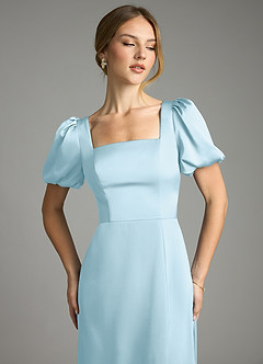 Azazie Fyona Bridesmaid Dresses Sky Blue A-Line Pleated Stretch Satin Dress image6