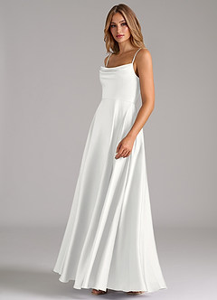 Azazie Elle Brudepigekjoler En streg Plisseret Stræk satin Gulv-længde Kjole image6