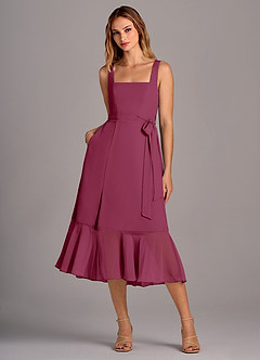 Azazie Deb Bridesmaid Dresses Mulberry A-Line with Pockets Chiffon Convertible Dress image1