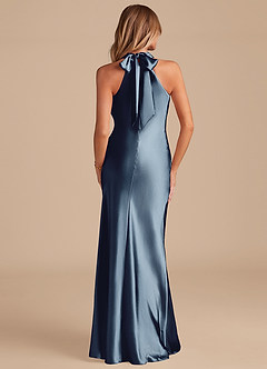 Azazie Doretta Bridesmaid Dresses Dark Navy Mermaid Bow Metallic Satin Dress image6