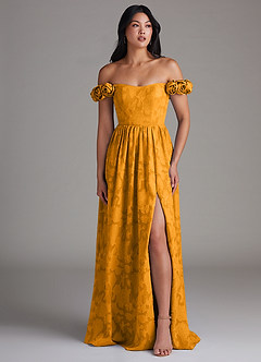 Azazie Autumn Bridesmaid Dresses Butterscotch A-Line Off the Shoulder Floral Burnout Convertible Dress image5