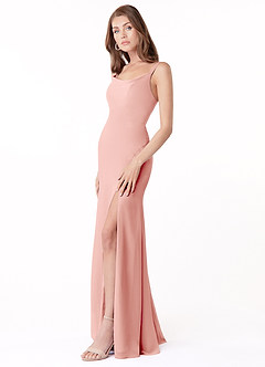 Azazie Salma Final Sale Rosette Sheath Side Slit Chiffon Dress image3