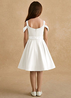 Azazie Judi Jurken voor bloemenmeisjes A-Lijn Jurk van Mat Satijn Ivoor image2