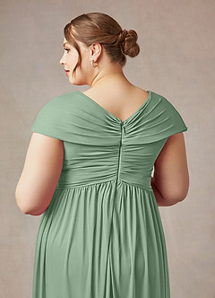 Azazie Marlena Venta Final Vestido de Cabernet de Malla de Corte En A con Plisado image12