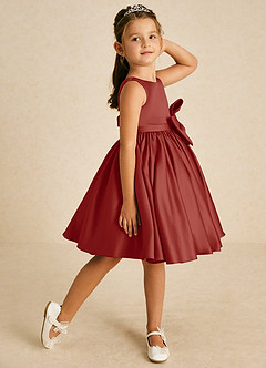 Azazie Apple Flower Girl Dresses Terracotta A-Line Bow Matte Satin Dress image3