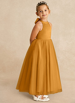 Azazie Bev Robe Demoiselle D'honneur Fillette Robe Trapèze en Tulle Convertible Caramel écossais image8