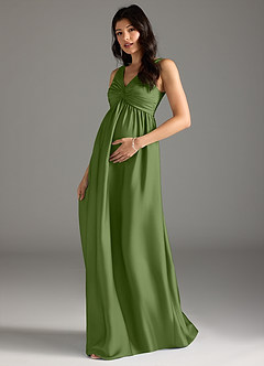 Azazie Yetta Maternity Bridesmaid Dresses A-Line Pleated Stretch Satin Floor-Length Dress image1