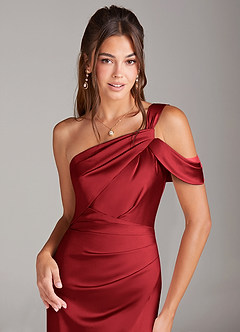 Azazie Wynter Bridesmaid Dresses Scarlet Sheath One Shoulder Stretch Satin Dress image5