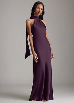 Azazie Cassiana Jurken voor bruidsmeisjes Jurk van Stretch Satijn met Zeemeermin Geplooid Pruim image6