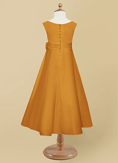 Azazie Lindy Flower Girl Dresses Butterscotch A-Line Pleated Matte Satin Dress image11