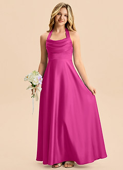 Azazie Kady Junior Fuchsia A-Line Sweetheart Neckline Stretch Satin Dress image4