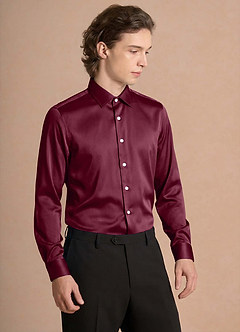 front Julian Mulberry Stretch Satin Dress Shirt
