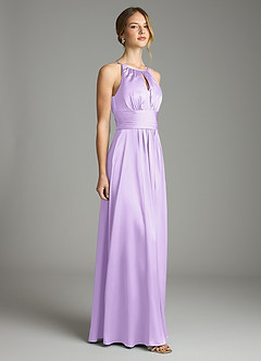 Azazie Bonnie Bridesmaid Dresses Lilac A-Line Pleated Stretch Satin Dress image4
